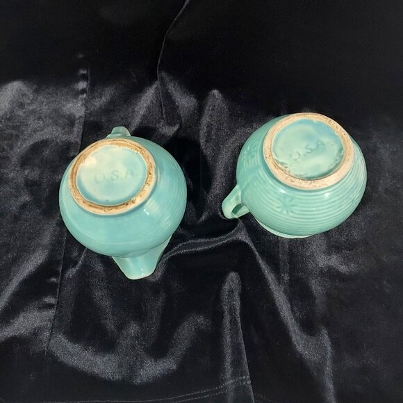 Shawnee MCM Made In USA Creamer & Sugar Bowl Snowflake Turquoise Blue Star Burst - Picture 4 of 15